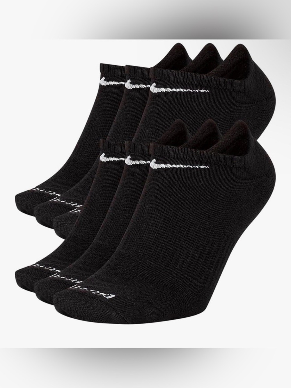 Nike - Black w/White Swoosh Cushioned No Show Dri-Fit Socks (6Pair) Medium NWOT